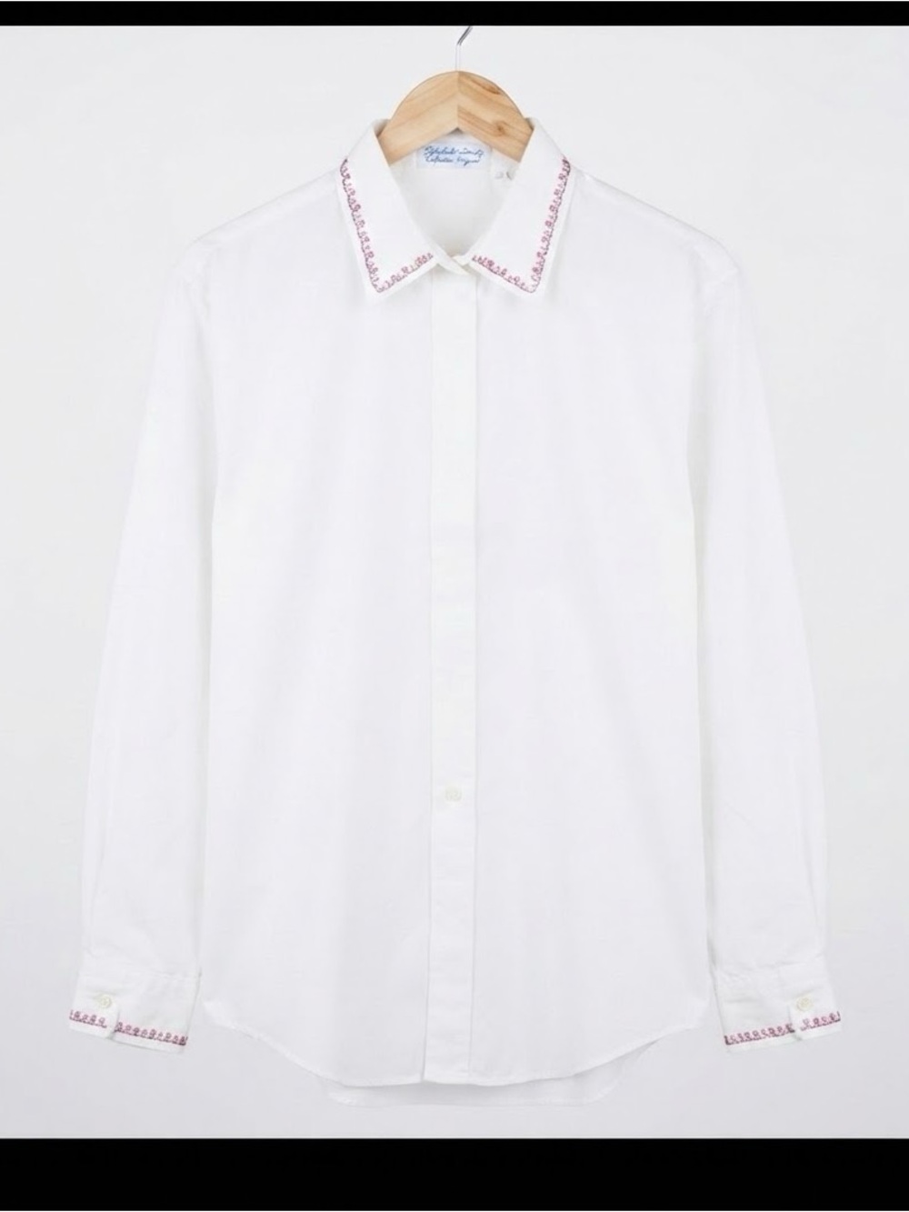Embroidered Button Down Shirt White Long Sleeve LARGE